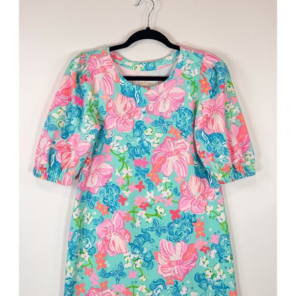 Lilly Pulitzer Dress Blue Cayce Mini Puff Sleeve Floral Luscious Lions Small - Picture 5 of 11